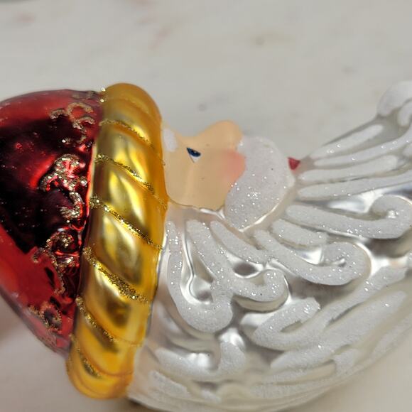 Vintage Santa Face Ornament 5" Red Mercury White Glitter Christmas Hanging Decor - Picture 8 of 12